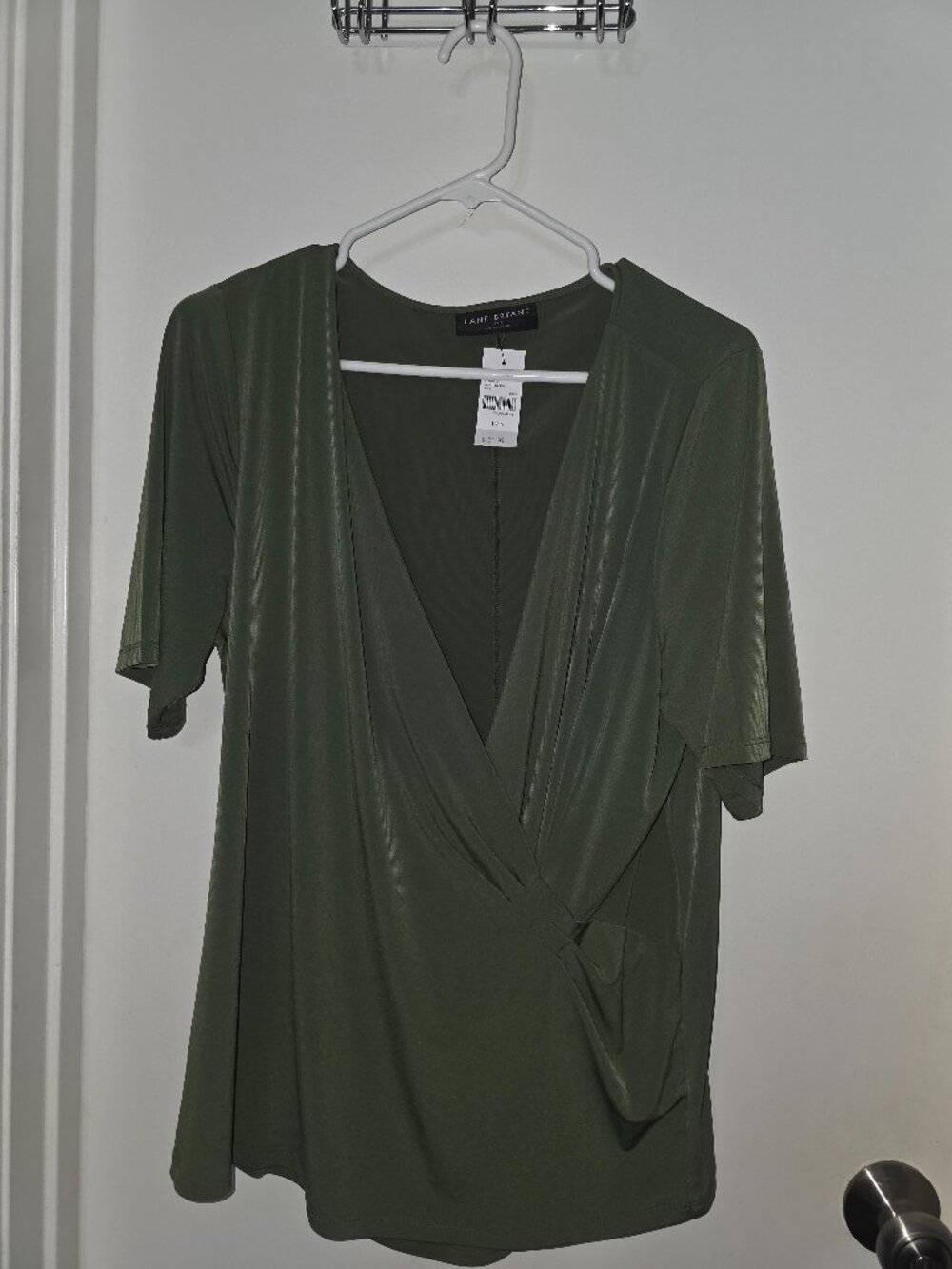 Lane Bryant Olive Green Surplice Faux Wrap Top Size 14/16 NWT